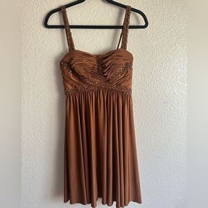 Caché Brown Beaded Cocktail Dress - Size 4